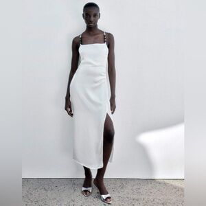 ZARA White Satin Dress with Chain Link Straps